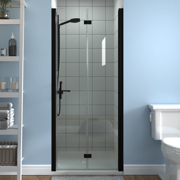 ExBrite 3233.5 in.W x 72 in.H Bifold Frameless Glass Shower Door, Folding Frameless Shower Door